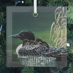 Common Loon Family Lake Wildlife Nature Green Glass Ornament