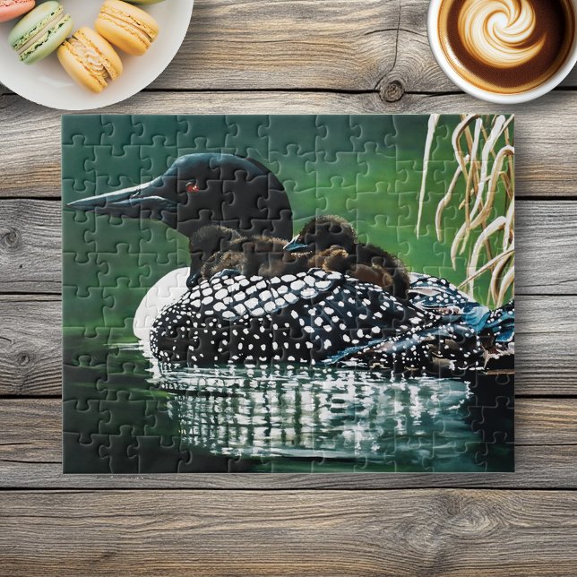 Common Loon Family Lake Wildlife Nature Green Jigsaw Puzzle (Creator Uploaded)