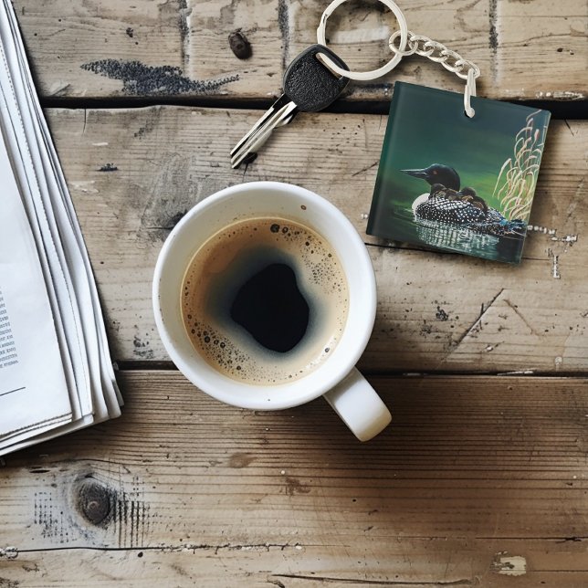 Common Loon Family Lake Wildlife Nature Green Keychain (Creator Uploaded)