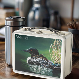 Common Loon Family Lake Wildlife Nature Green Metal Lunch Box