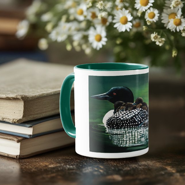 Common Loon Family Lake Wildlife Nature Green Mug (Creator Uploaded)