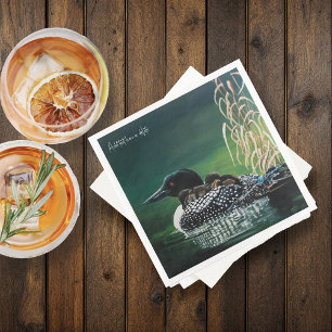 Common Loon Family Lake Wildlife Nature Green Paper Dinner Napkins