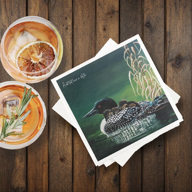 Common Loon Family Lake Wildlife Nature Green Paper Dinner Napkins (Creator Uploaded)