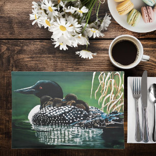 Common Loon Family Lake Wildlife Nature Green Placemat