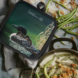 Common Loon Family Lake Wildlife Nature Green Pot Holder