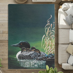 Common Loon Family Lake Wildlife Nature Green Rug