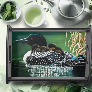 Common Loon Family Lake Wildlife Nature Green Serving Tray