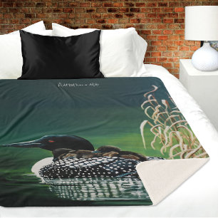 Common Loon Family Lake Wildlife Nature Green Sherpa Blanket