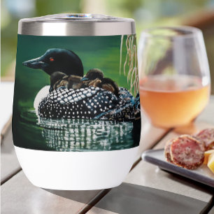Common Loon Family Lake Wildlife Nature Green Thermal Wine Tumbler