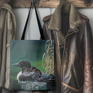 Common Loon Family Lake Wildlife Nature Green Tote Bag