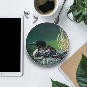 Common Loon Family Lake Wildlife Nature Green Wireless Charger