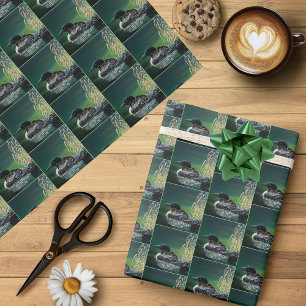 Common Loon Family Lake Wildlife Nature Green Wrapping Paper