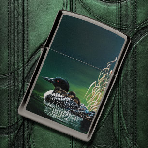 Common Loon Family Lake Wildlife Nature Green Zippo Lighter