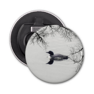 Common Loon Swims in a Northern Lake in Winter Bottle Opener