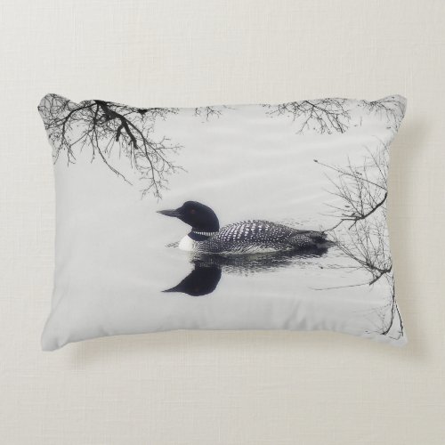 Common Loon Swims in a Northern Lake in Winter Decorative Pillow