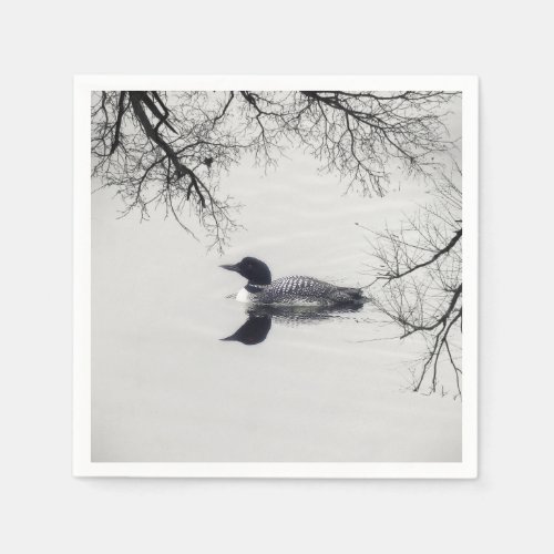 Common Loon Swims in a Northern Lake in Winter Napkins