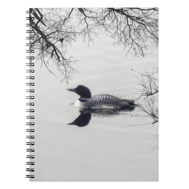 Common Loon Swims in a Northern Lake in Winter Notebook (Front)