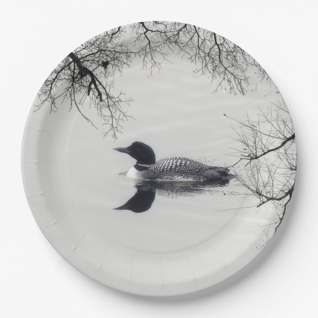 Common Loon Swims in a Northern Lake in Winter Paper Plates (Front)