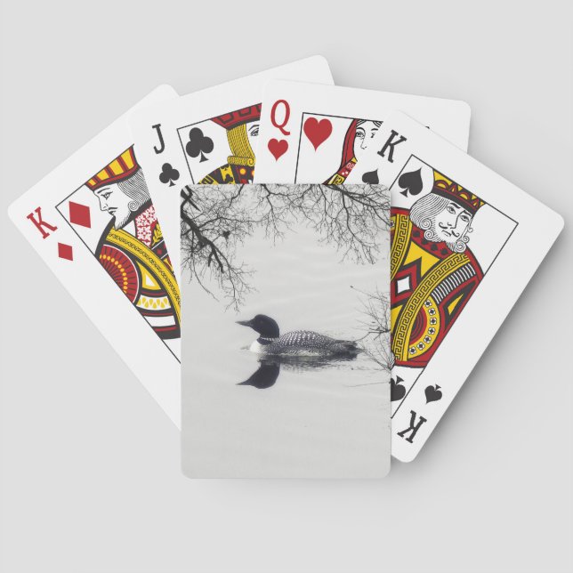 Common Loon Swims in a Northern Lake in Winter Poker Cards (Back)
