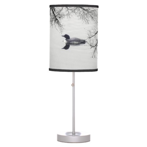 Common Loon Swims in a Northern Lake in Winter Table Lamp