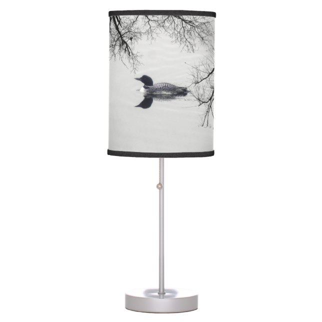Common Loon Swims in a Northern Lake in Winter Table Lamp (Front)
