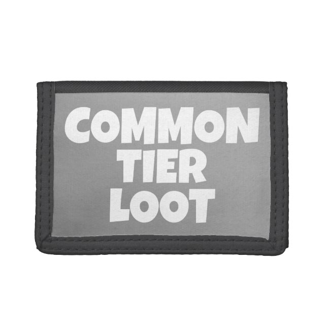 Common Loot Gamer Kids Gray Text Slogan Trifold Wallet (Front)