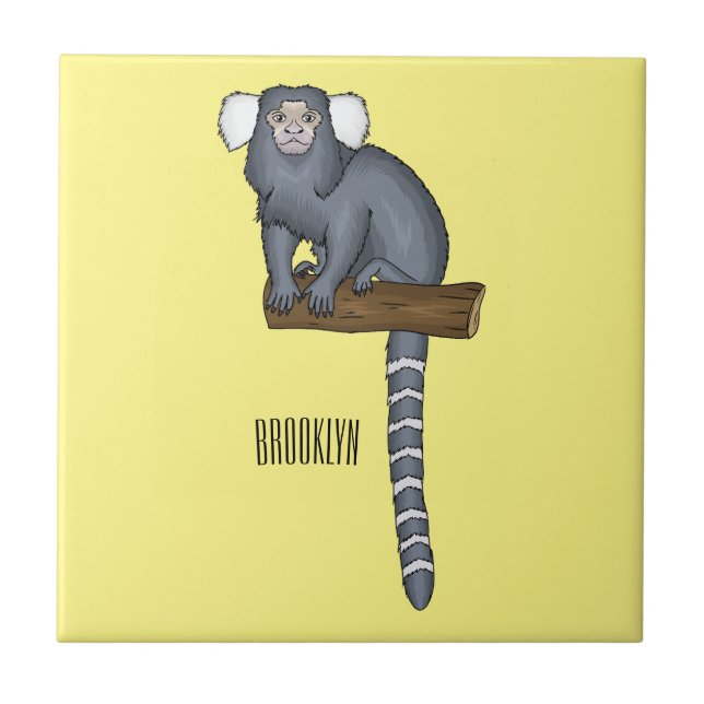 Common marmoset cartoon illustration ceramic tile (Front)
