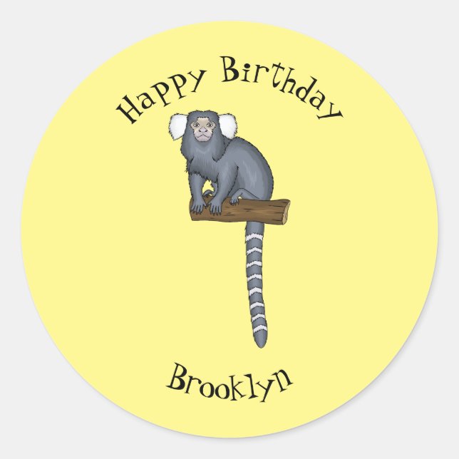 Common marmoset cartoon illustration classic round sticker (Front)