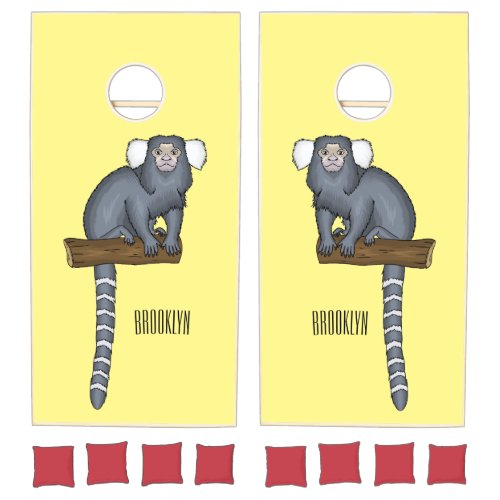 Common marmoset cartoon illustration cornhole set