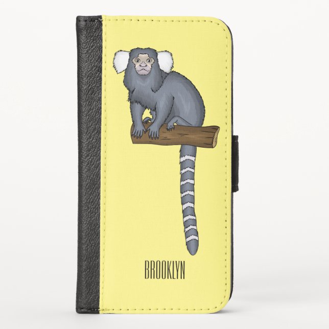 Common marmoset cartoon illustration iPhone wallet case (Front)