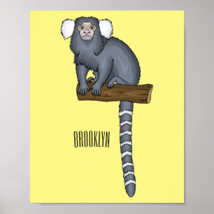 Common marmoset cartoon illustration poster