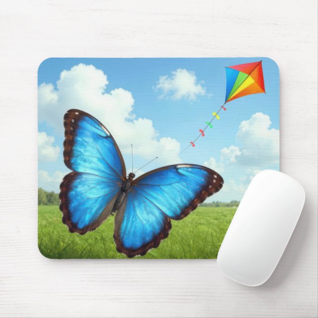 Common Morpho Butterfly Flying a Kite Mouse Pad (With Mouse)