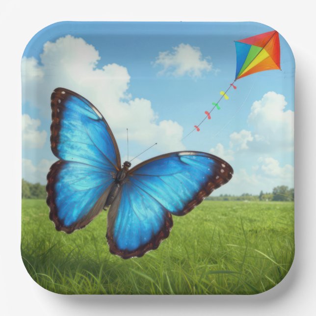 Common Morpho Butterfly Flying a Kite Paper Plates (Front)