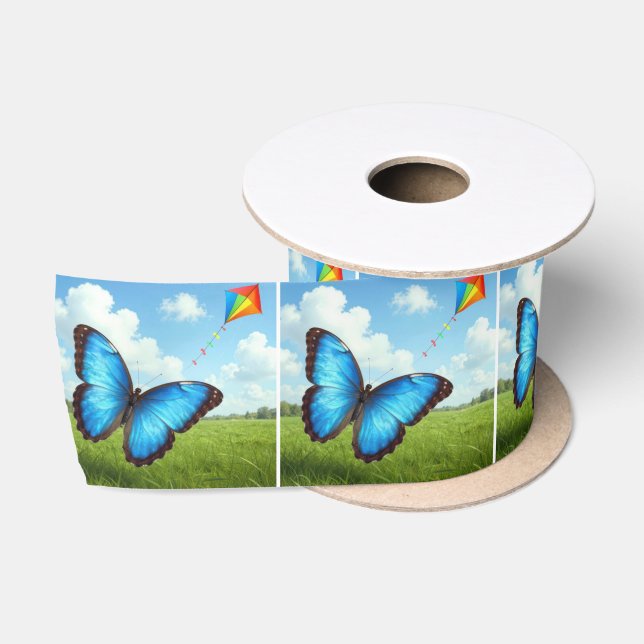 Common Morpho Butterfly Flying a Kite Satin Ribbon (Spool)