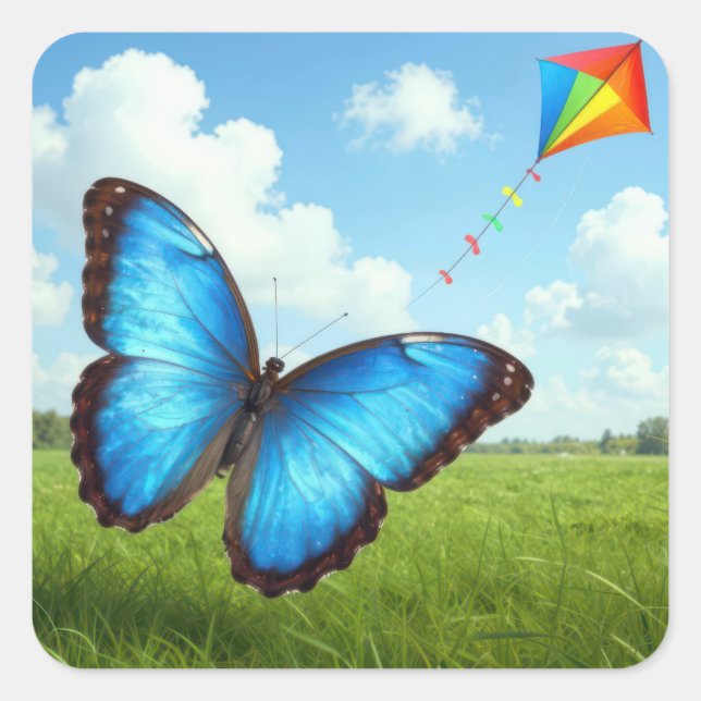 Common Morpho Butterfly Flying a Kite Square Sticker (Front)
