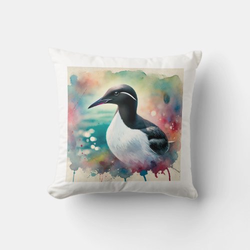 Common Murre 150624AREF127 _ Watercolor Throw Pillow