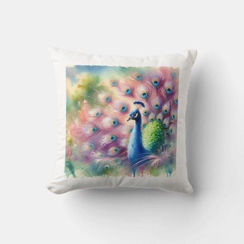 Common Peacock 270624AREF122 _ Watercolor Throw Pillow