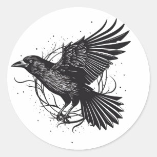 Common Raven Crow Black Mysic Norse Flying Design Classic Round Sticker