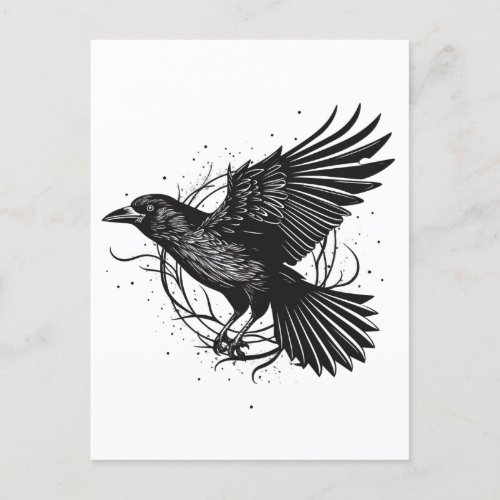 Common Raven Crow Black Mysic Norse Flying Design Postcard