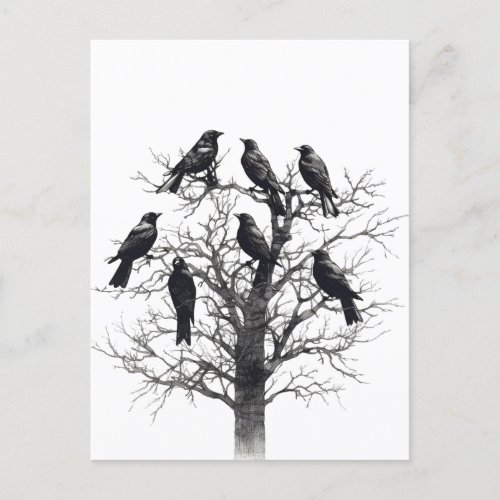 Common Raven Crow Black Mysic Tree Flock Design Postcard