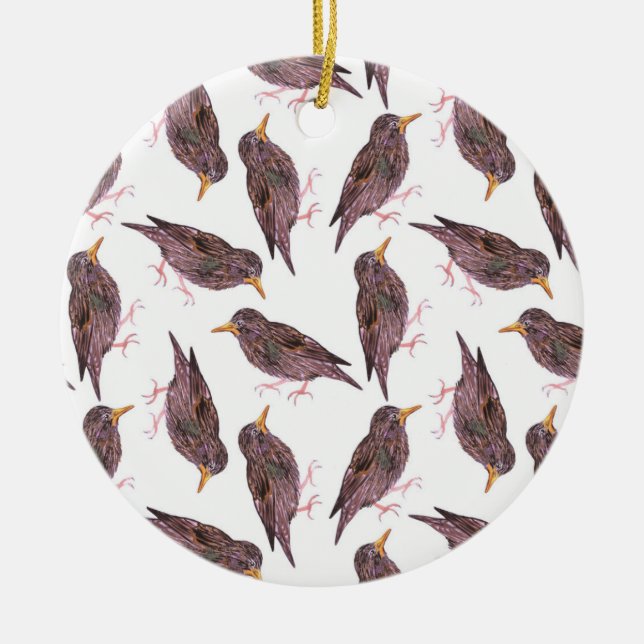 Common starling or European starling birds Ceramic Ornament (Front)