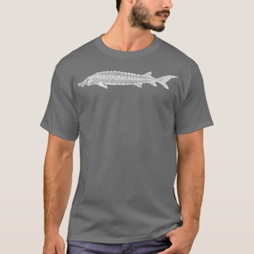 Common Sturgeon fish drawing for animal lovers T_Shirt