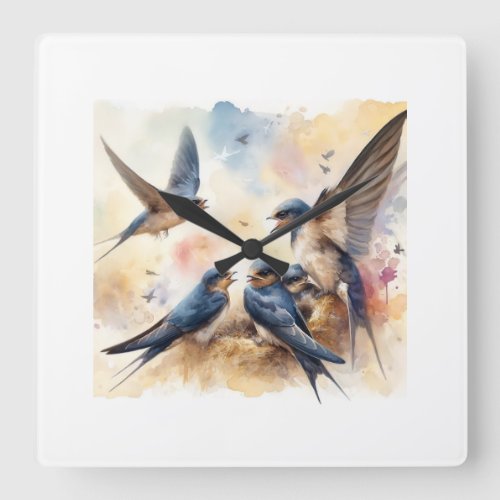 Common Swifts Interaction 050624AREF123 _ Watercol Square Wall Clock