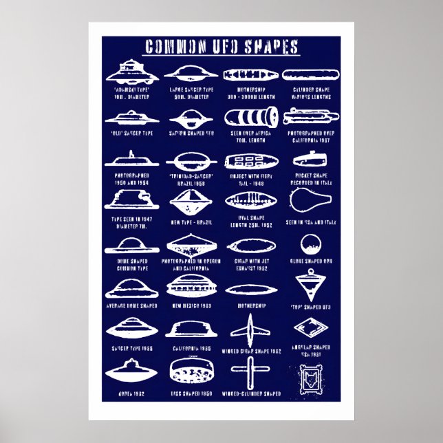 Common UFO Shapes Art Print Sci-Fi Flying Saucer (Front)