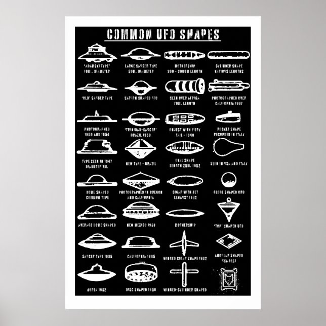 Common UFO Shapes Art Print Sci-Fi Flying Saucer (Front)