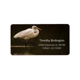 Common White Great Egret Bird Reflection In Water Label