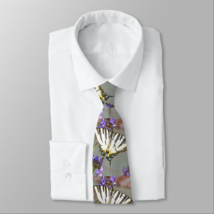 Common Yellow Swallowtail On Lilac Flowers Black O Neck Tie