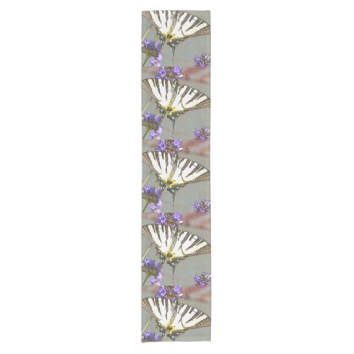 Common Yellow Swallowtail On Lilac Flowers Black O Short Table Runner
