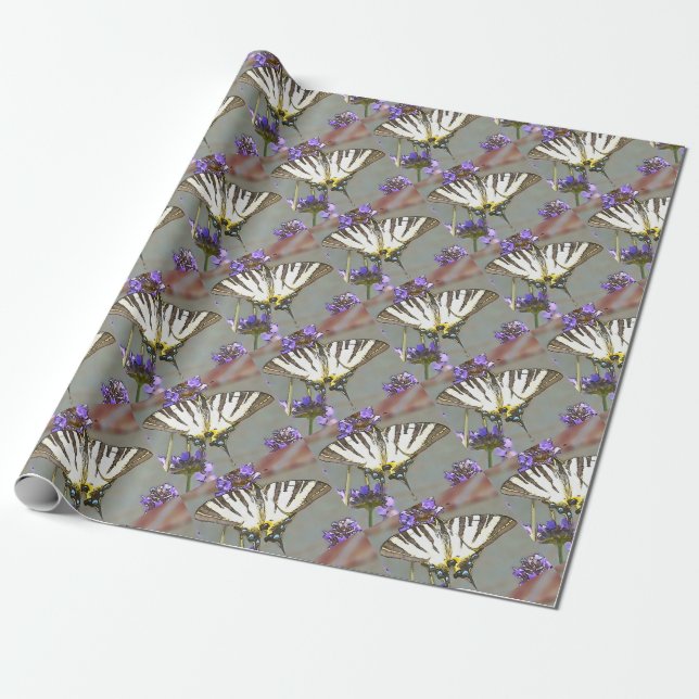 Common Yellow Swallowtail On Lilac Flowers Black O Wrapping Paper (Unrolled)