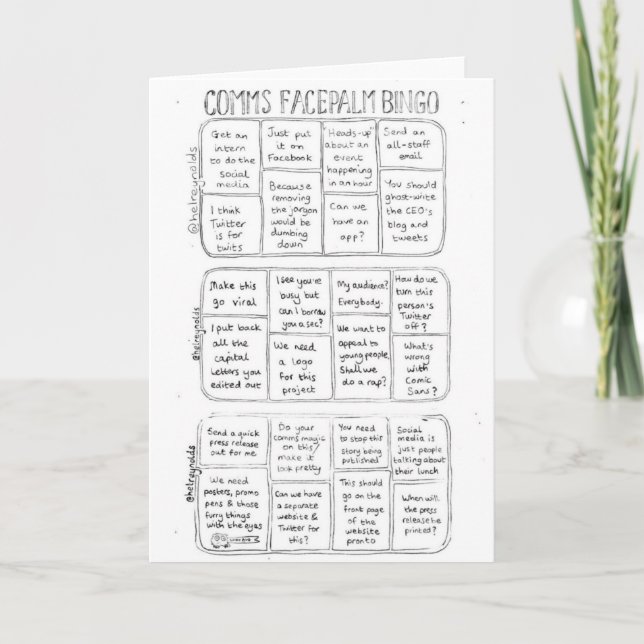 Comms Facepalm Bingo Greeting Card (Front)